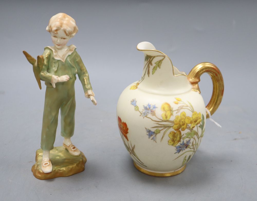 A Royal Worcester figure, modelled by F G Doughty titled The Parakeet, no.3087, together with a Royal Worcester blush jug, tallest 17